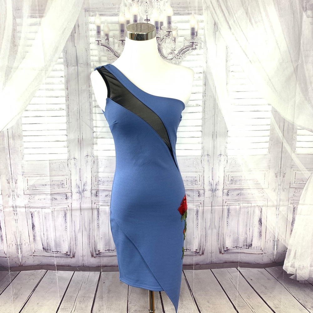 Gibiu Bodycon Off Shoulder Blue Dress Rose Small - Picture 1 of 8